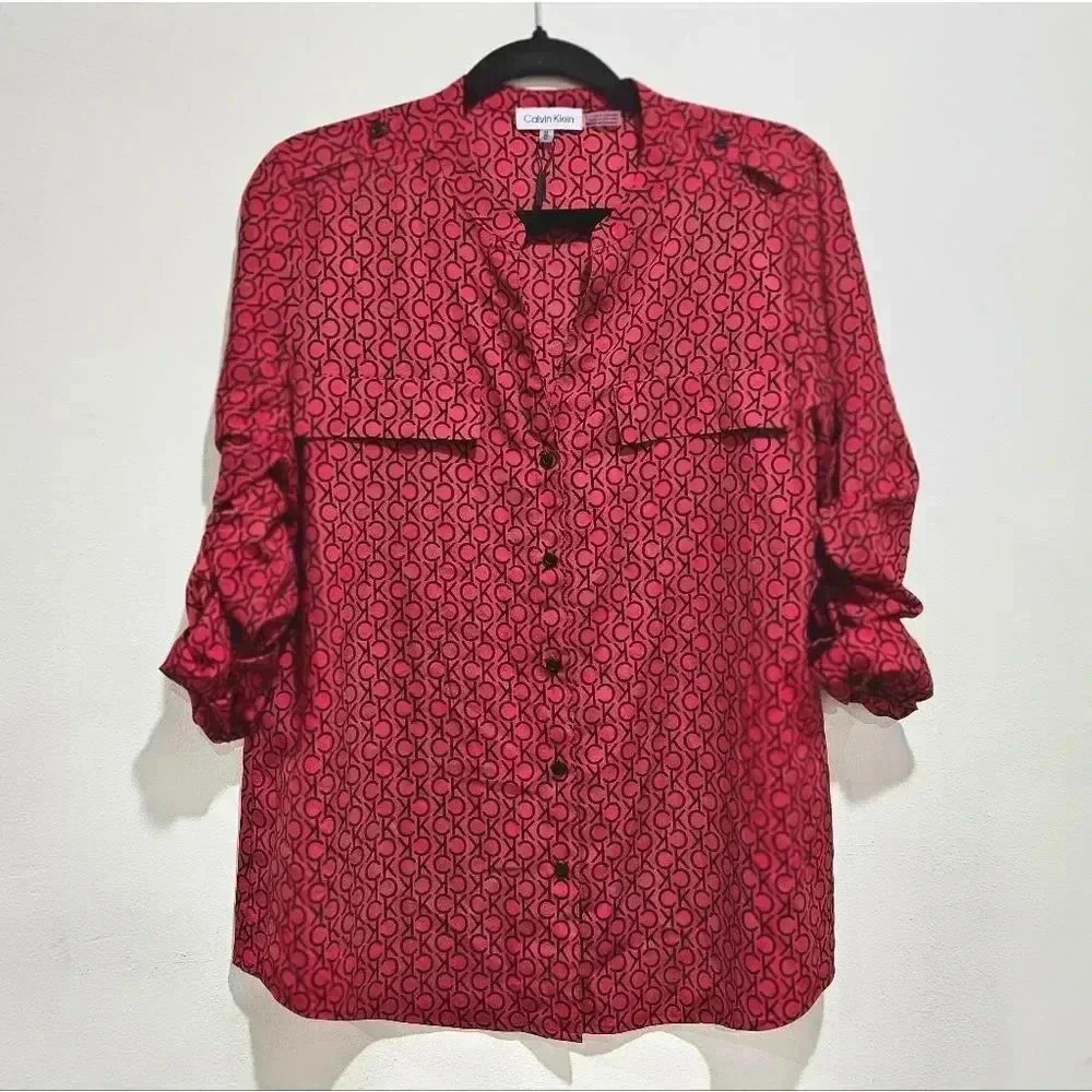 Calvin Klein Roll Tab Sleeve Blouse